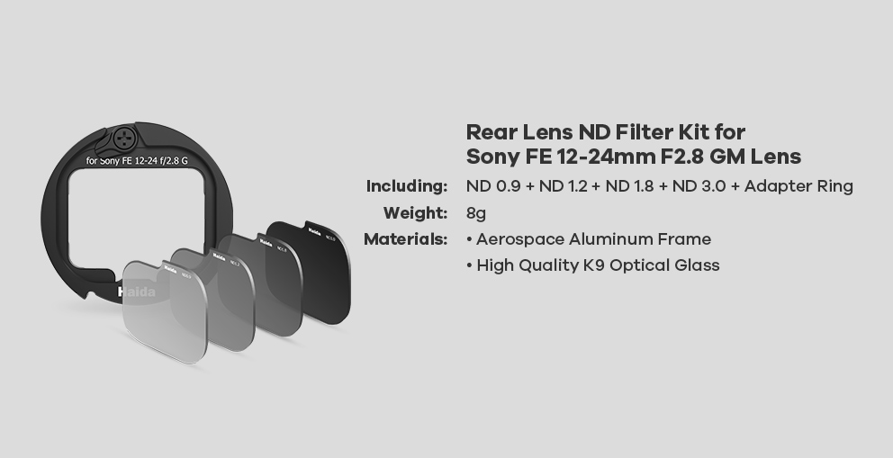 Kit de filtros ND insertables para el objetivo Sony FE 12-24mm F2.8 GM